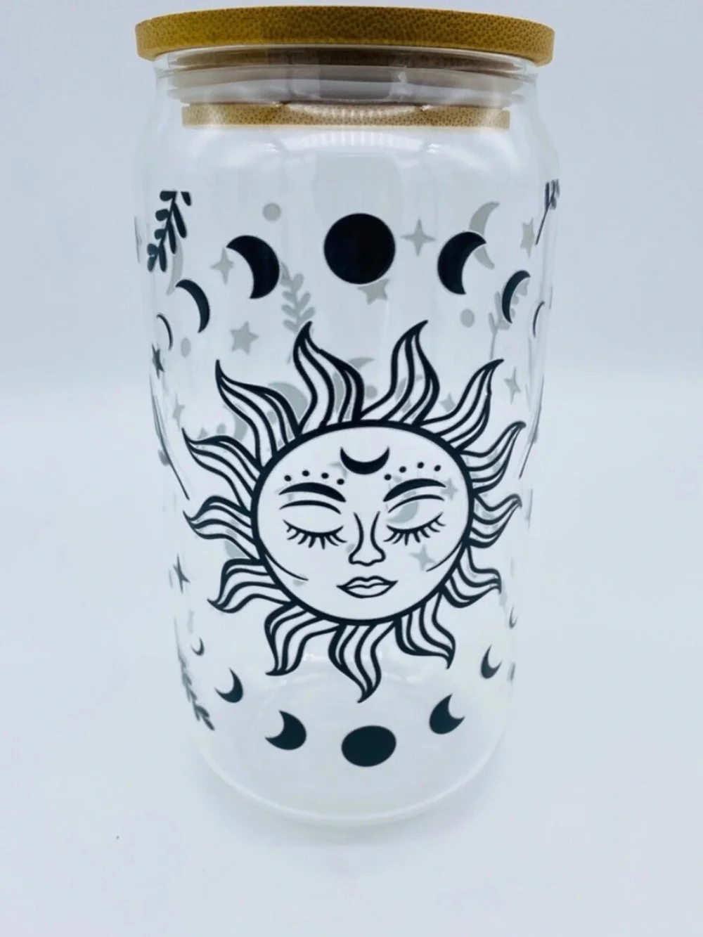 MOON & STARS GLASS TUMBLER W/STRAWS NEW HANDMADE
